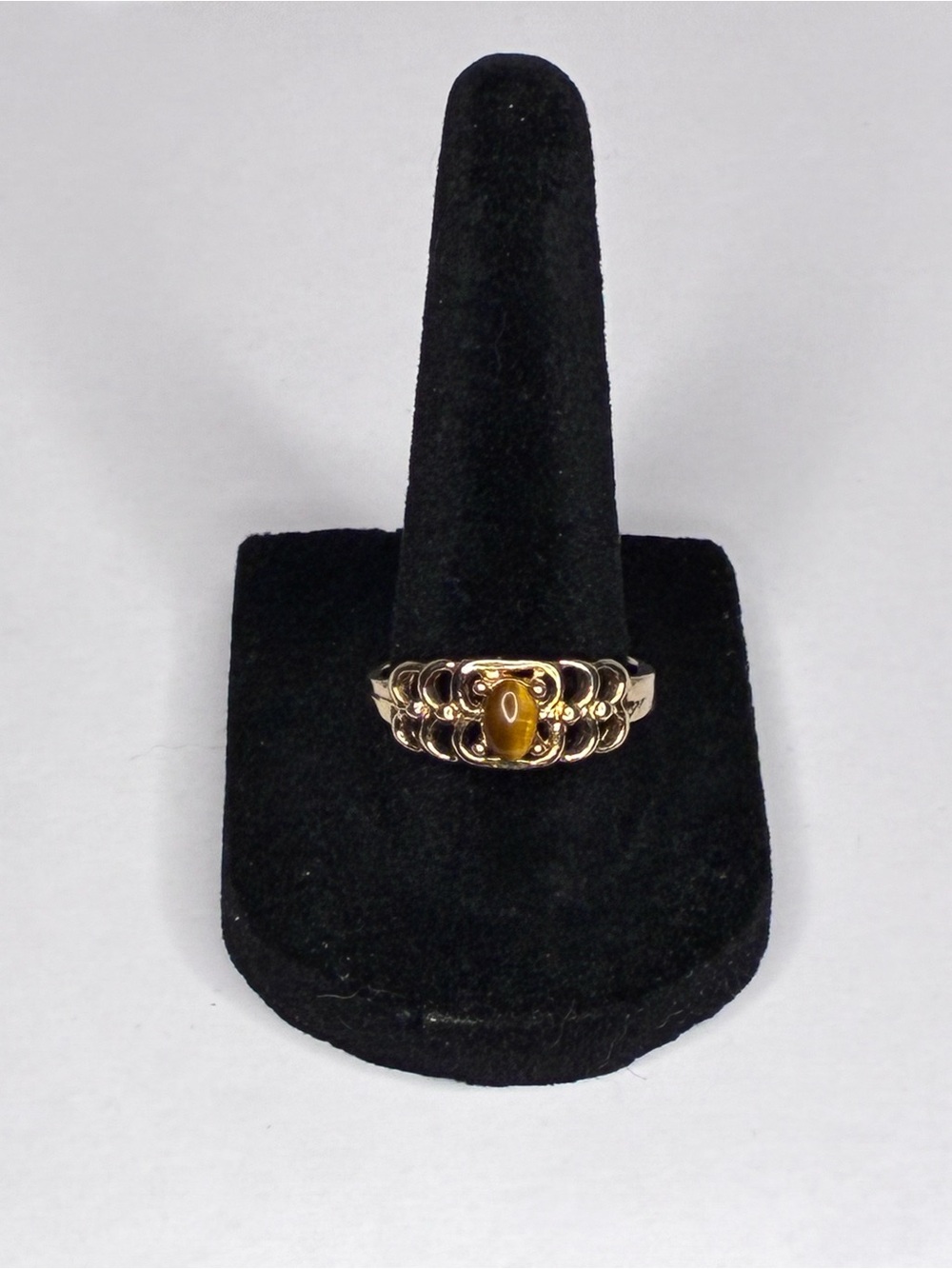 Vintage 14K Electroplated Uncaclad Gold Ring Tigers Eye Stone Mid Century 8.75